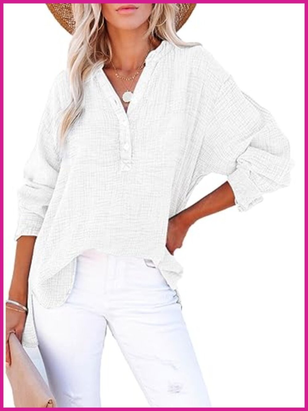 Womens V Neck Button Down Oversized Blouse Long Sleeve Tunic Top